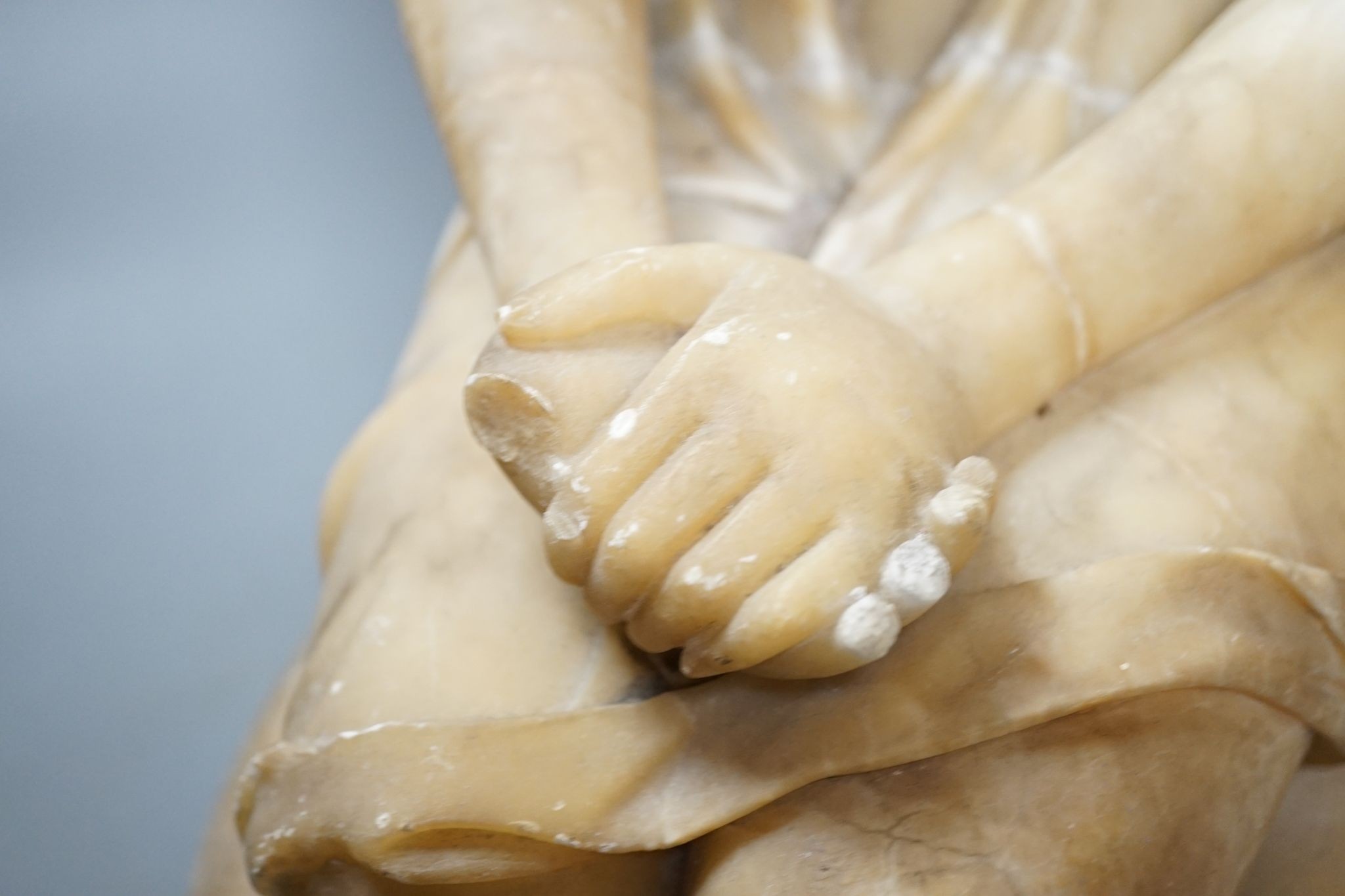 A Victorian alabaster figure kneeling female, 51cm